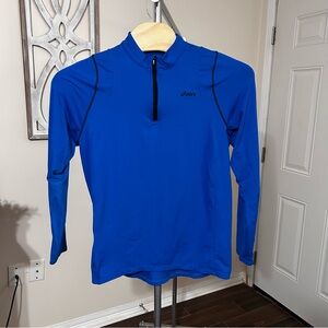 Asics Men’s 1/4 Zip Sweater Large Blue Black‎ Embroidered Logo Pocket